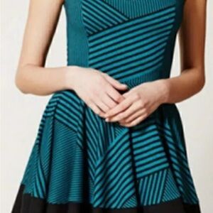 Striped Teal and Black Dress Anthropology Eva Franco